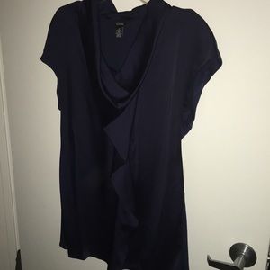 Alfani Blue w/ruffle in front with open neck.